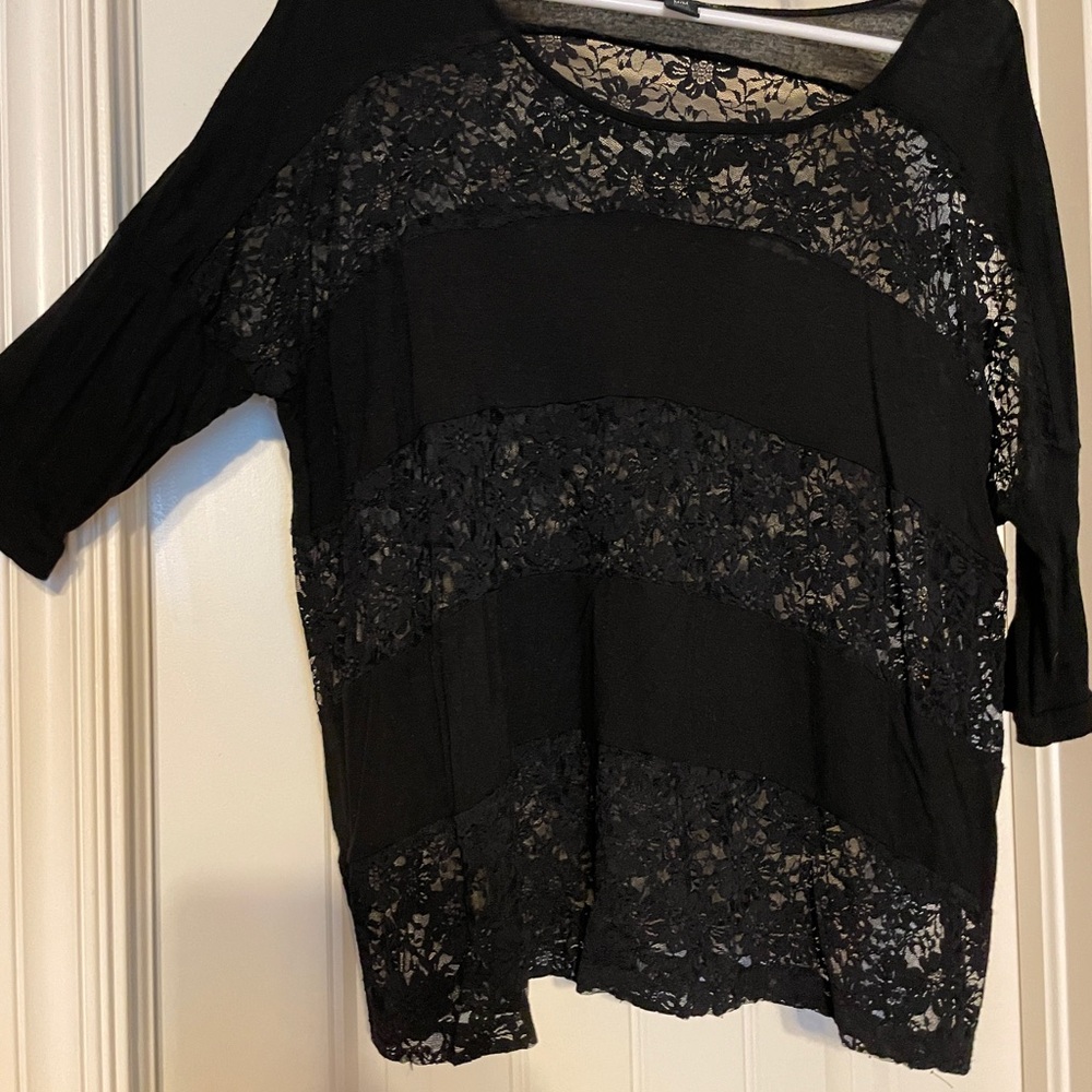 Forever 21 Black Lace Panel Blouse
